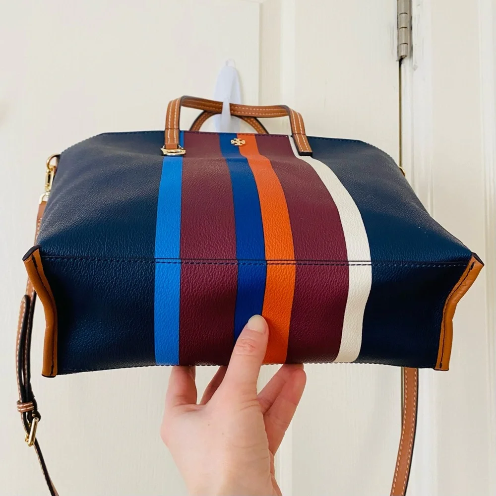 Tory Burch Kerrington Colorful Stripe Leather Tote/Crossbody Bag (medium size) - Picture 6 of 13